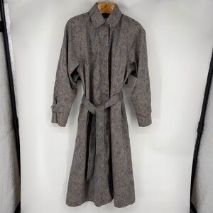 Vintage London Fog Women Trench Duster Floral Coat Gray Blue 8R Cottagecore